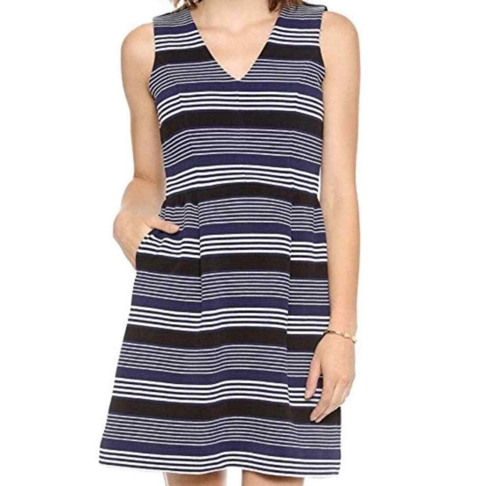 Madewell Navy Gallerist Ponten stripped dress Size Small fitted with stretch EUC